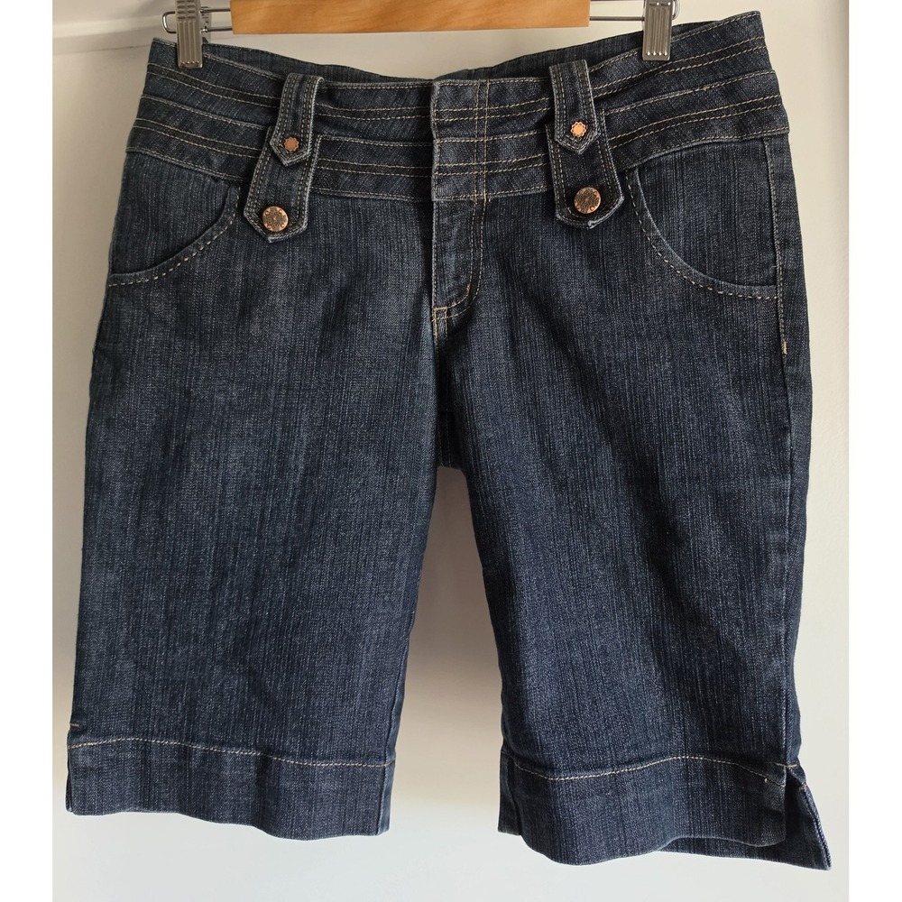 Boom Jeans Shorts Size 11 Dark Blue Solid Bermuda Women Denim